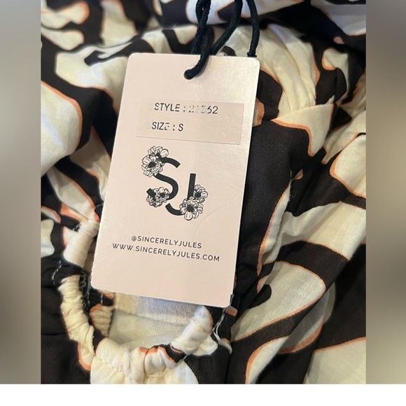 SINCERELY JULES Black and Cream Fit and Flare Midi Dress with Tie Front/size S - Picture 4 of 13